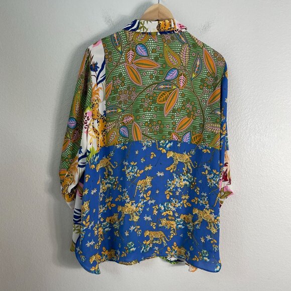 Rose + Olive Womens Plus 1X Tropical Leopard Animal Print Button Up Shirt Blouse - Picture 11 of 12